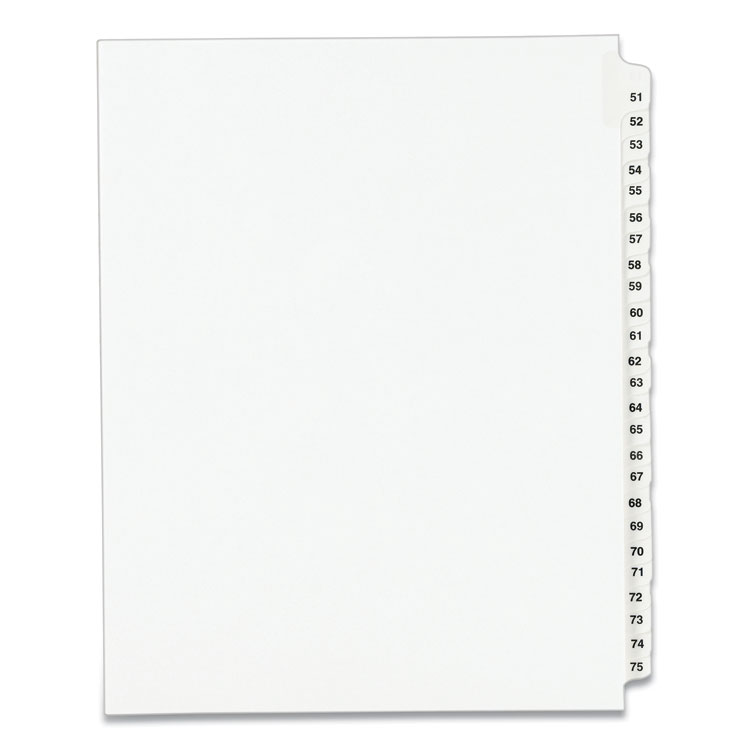 Avery Preprinted Legal Exhibit Side Tab Index Dividers, Avery Style, 25-Tab, 51 to 75, 11 x 8.5, White, 1 Set, (1332) (AVE01332)