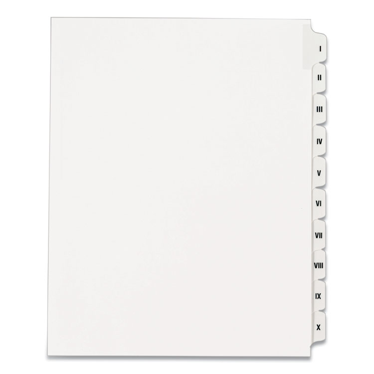 Avery Preprinted Legal Exhibit Side Tab Index Dividers, Allstate Style, 10-Tab, I to X, 11 x 8.5, White, 1 Set (AVE82319)