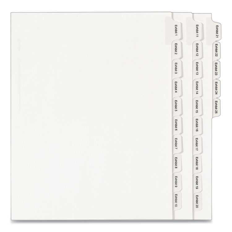 Avery Preprinted Legal Exhibit Side Tab Index Dividers, Allstate Style, 25-Tab, Exhibit 1 to Exhibit 25, 11 x 8.5, White, 1 Set (AVE82106)