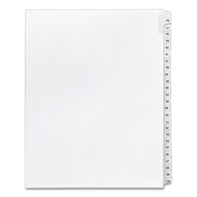 Avery Preprinted Legal Exhibit Side Tab Index Dividers, Allstate Style, 25-Tab, 76 to 100, 11 x 8.5, White, 1 Set, (1704) (AVE01704)