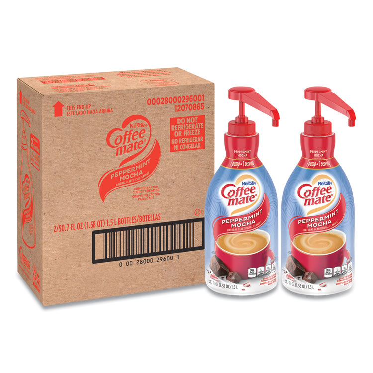 Coffee mate Liquid Creamer Pump Bottle, Peppermint Mocha, 1.5 L Pump Bottle, 2/Carton (NES29600CT)