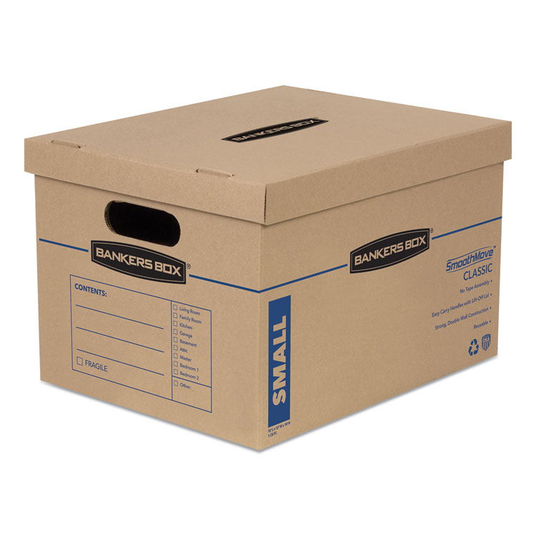 Bankers Box SmoothMove Classic Moving/Storage Boxes, Half Slotted Container (HSC), Small, 12" x 15" x 10", Brown/Blue, 20/Carton (FEL7714210)