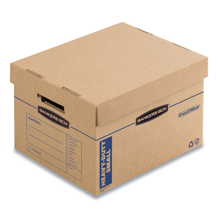 Bankers Box SmoothMove Maximum Strength Moving Boxes, Half Slotted Container (HSC), Small, 15" x 15" x 12", Brown/Blue, 8/Pack (FEL7710201)