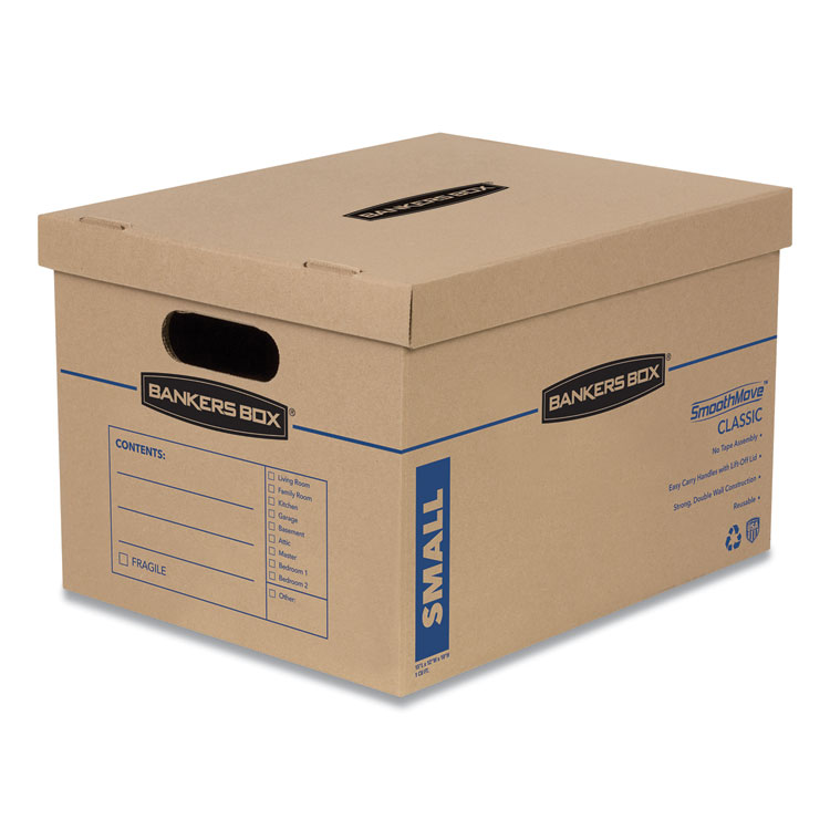 Bankers Box SmoothMove Classic Moving/Storage Boxes, Half Slotted Container (HSC), Small, 12" x 15" x 10", Brown/Blue, 10/Carton (FEL7714203)
