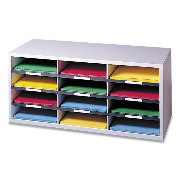 Fellowes Particle Board Desktop Sorter, 12 Compartments, 29 x 11.88 x 12.9, Dove Gray (FEL25004)