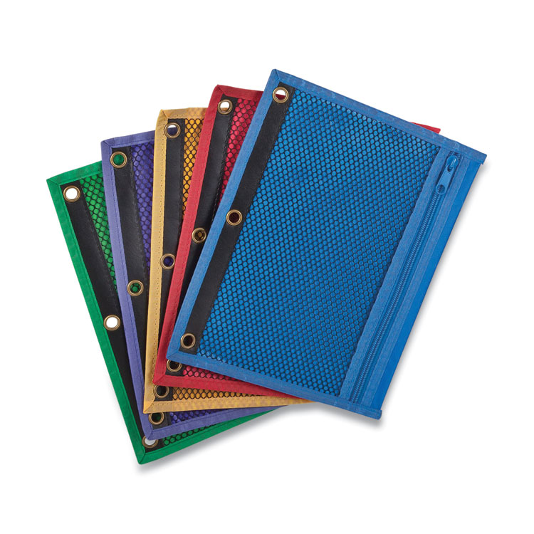 Centis Mesh Binder Pockets, 3-Hole Punched, 10.5" x 7.5", Randomly Assorted Colors (ESS68500)