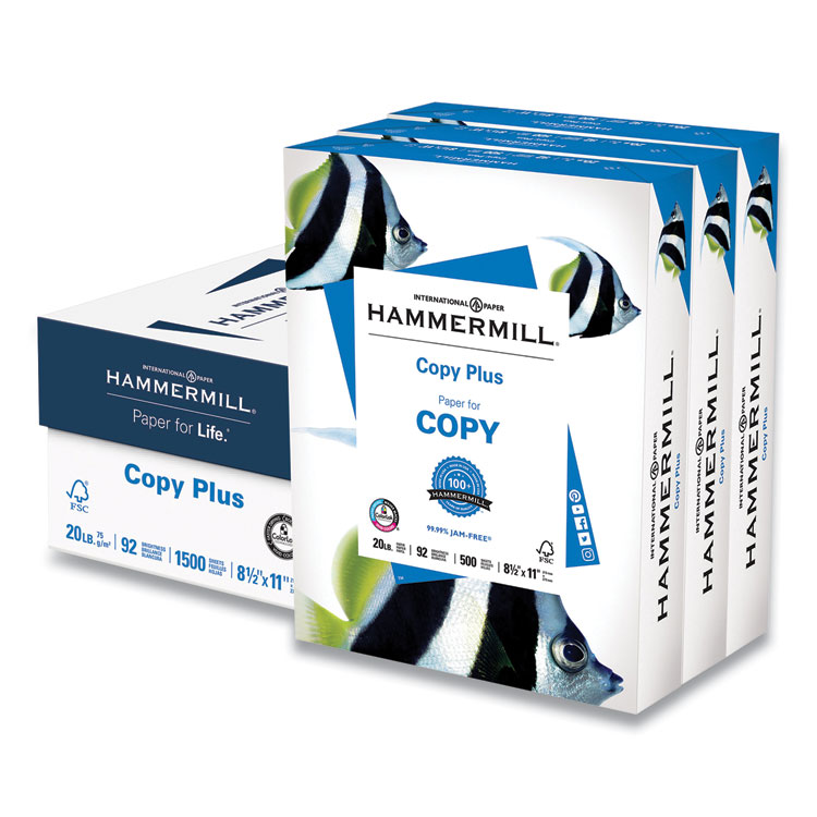 Hammermill Copy Plus Print Paper, 92 Bright, 20 lb Bond Weight, 8.5 x 11, White, 500 Sheets/Ream, 3 Reams/Carton (HAM105040)