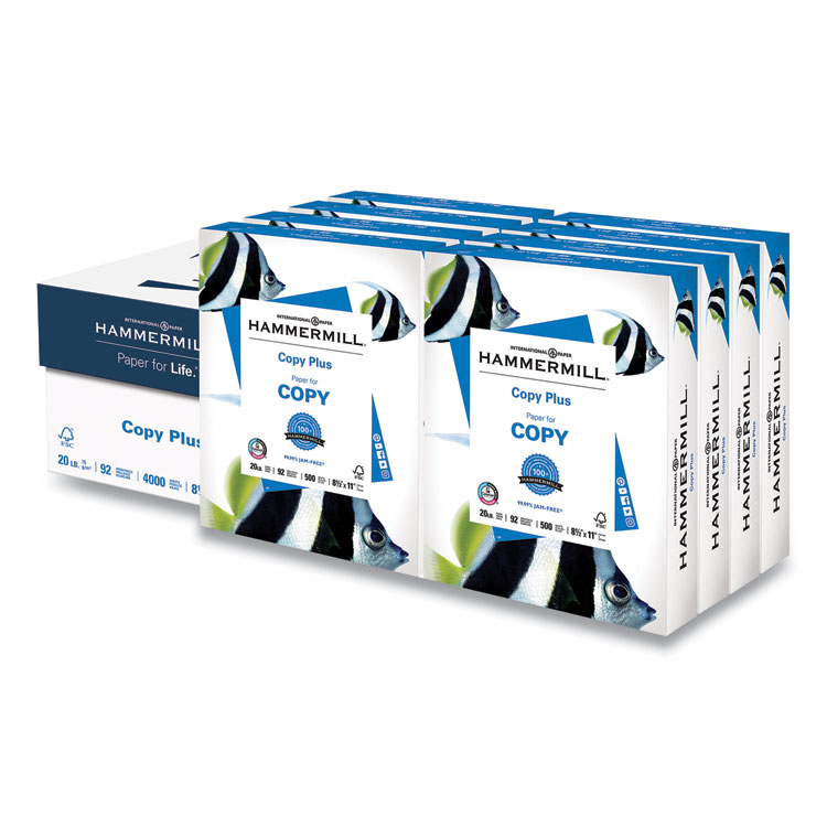 Hammermill Copy Plus Print Paper, 92 Bright, 20 lb Bond Weight, 8.5 x 11, White, 500 Sheets/Ream, 8 Reams/Carton (HAM105190)