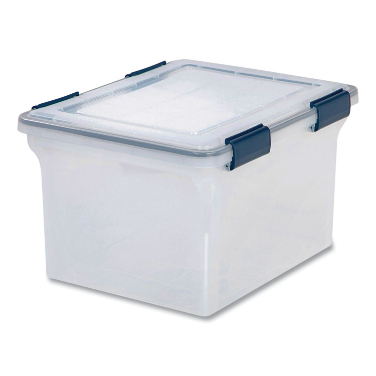 IRIS WEATHERTIGHT File Box, Letter/Legal Files, 15.5 x 17.9 x 10.8, Clear/Blue Accents (IRS110601)
