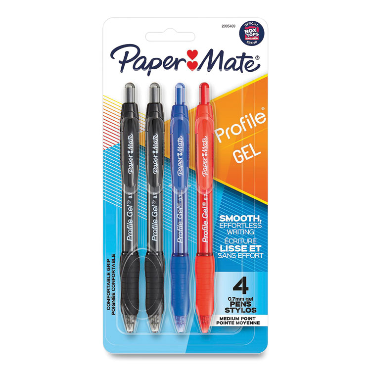 Paper Mate Profile Gel Pen, Retractable, Medium 0.7 mm, Assorted Ink and Barrel Colors, 4/Pack (PAP2095469)