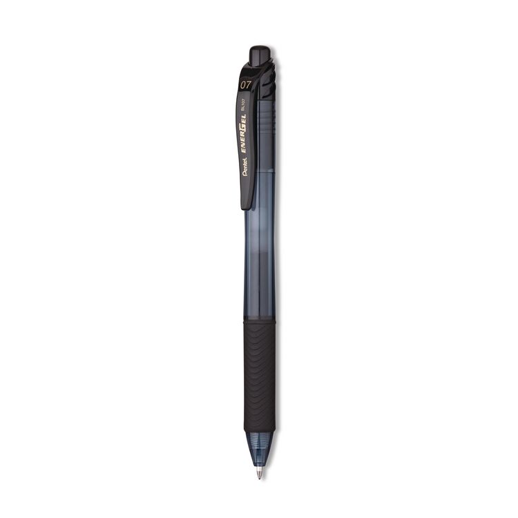 Pentel EnerGel-X Gel Pen, Retractable, Medium 0.7 mm, Black Ink, Smoke/Black Barrel, 5/Pack (PENBL107BPS5A)