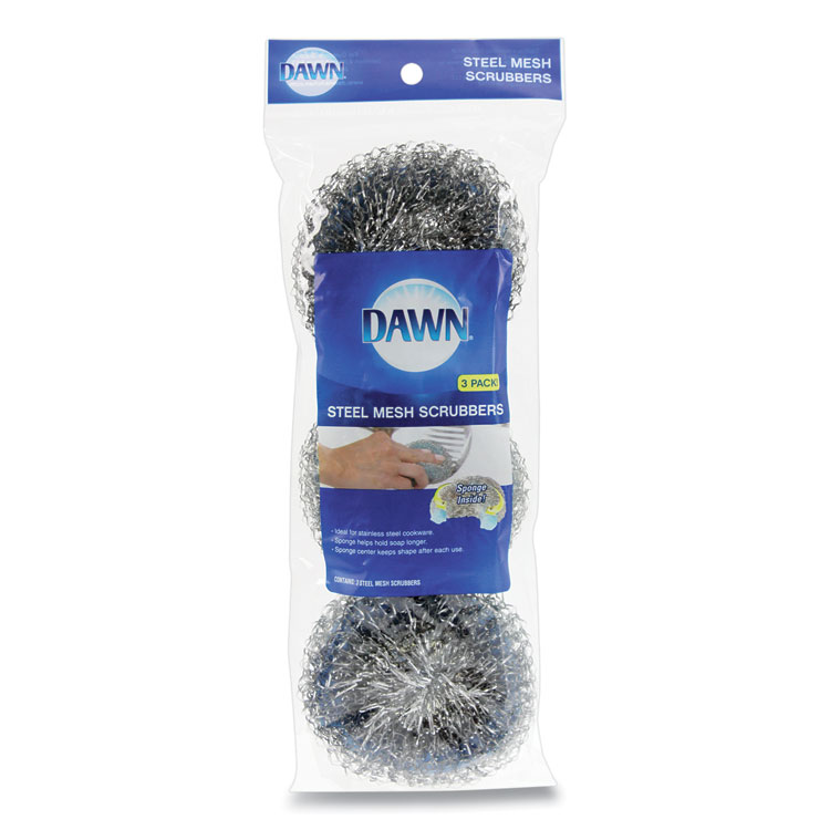 Dawn Ultra Steel Scrubbers, Gray/Silver, 3/Pack (PGC437777)