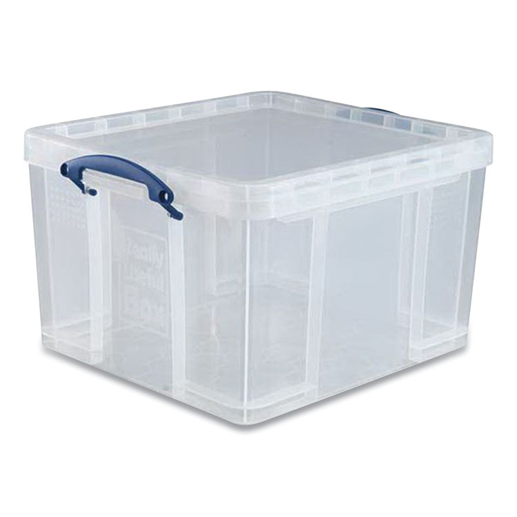 Really Useful Box Snap-Lid Storage Bin, 11.09 gal, 17.31" x 20.5" x 12.25", Clear/Blue (RUA42LCL)