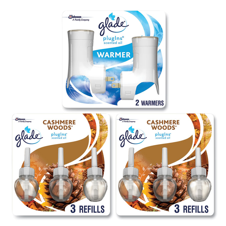 Glade Plugin Scented Oil, Cashmere Woods, 0.67 oz, 2 Warmers and 6 Refills/Pack (SJN323015)