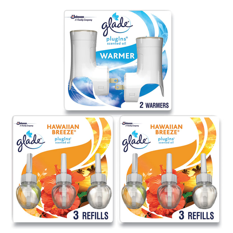 Glade Plugin Scented Oil, Hawaiian Breeze, 0.67 oz, 2 Warmers and 6 Refills/Pack (SJN319962)