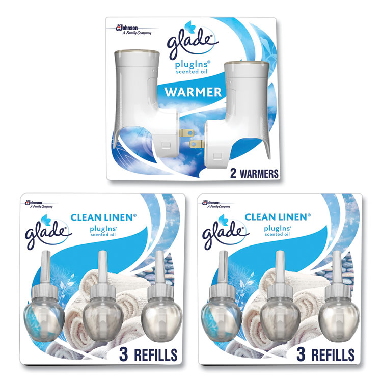 Glade Plugin Scented Oil, Clean Linen, 0.67 oz, 2 Warmers and 6 Refills/Pack (SJN319963)