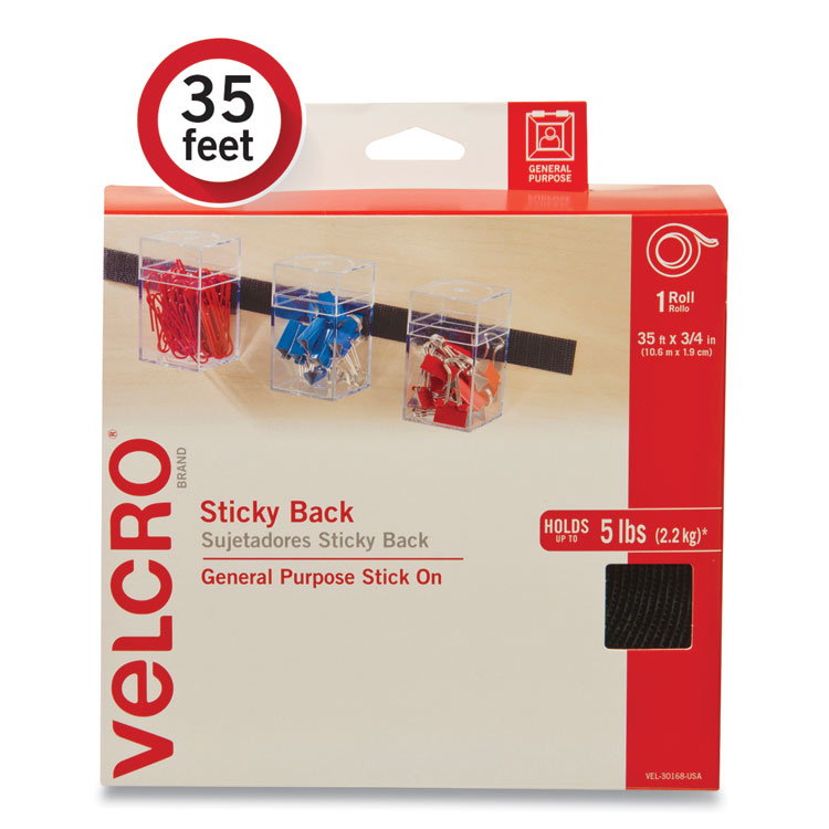 VELCRO Brand Sticky-Back Fasteners, Removable Adhesive, 0.75" x 35 ft, Black (VEK30168USA)