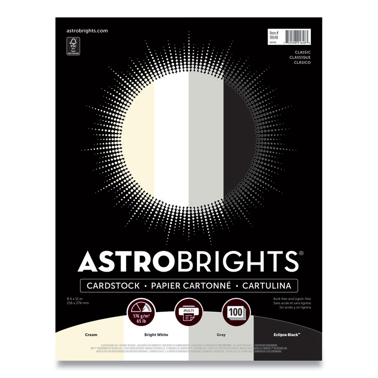 Astrobrights Color Cardstock - "Classic" Assortment, 65 lb Cover Weight, 8.5 x 11, Assorted Classic Colors, 100/Pack (WAU91648)