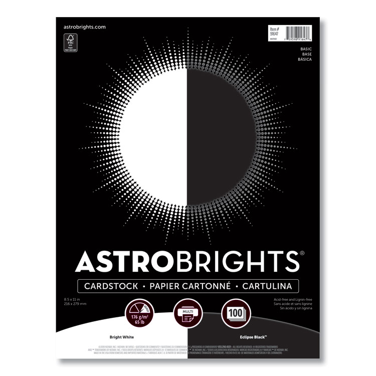 Astrobrights Color Cardstock - "Basic" Assortment, 65 lb Cover Weight, 8.5 x 11, Assorted Basic Colors, 100/Pack (WAU91647)