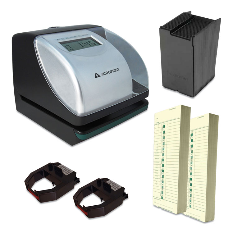Acroprint ES700 Time Clock and Document Stamp Bundle, Digital Display, Black/Silver (ACPTRB750)