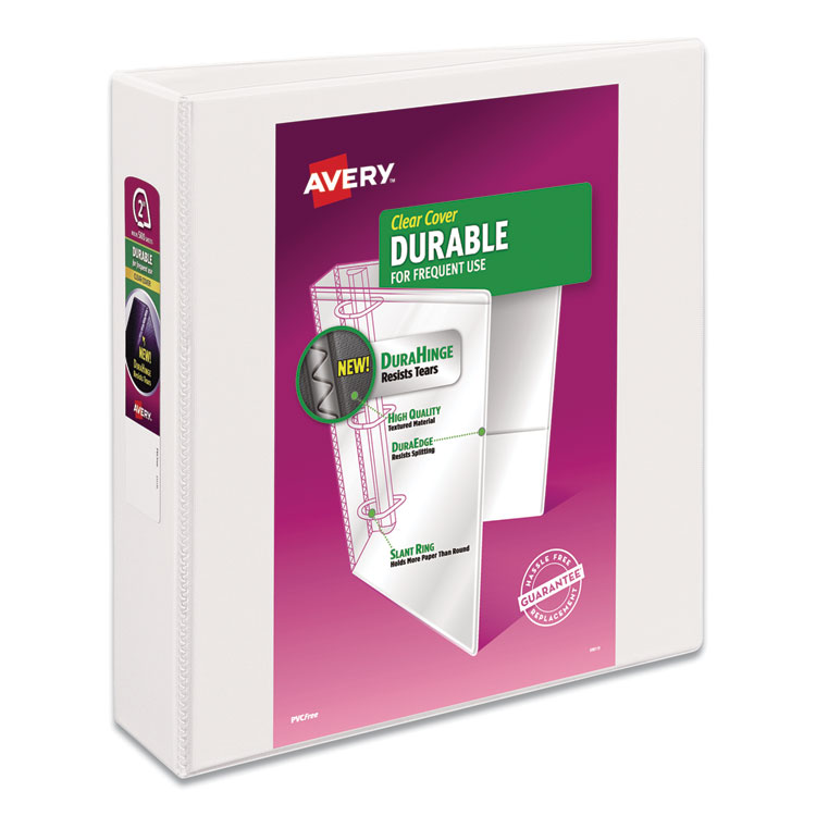 Avery Durable View Binder with DuraHinge and Slant Rings, 3 Rings, 2" Capacity, 11 x 8.5, White, 4/Pack (AVE17577)