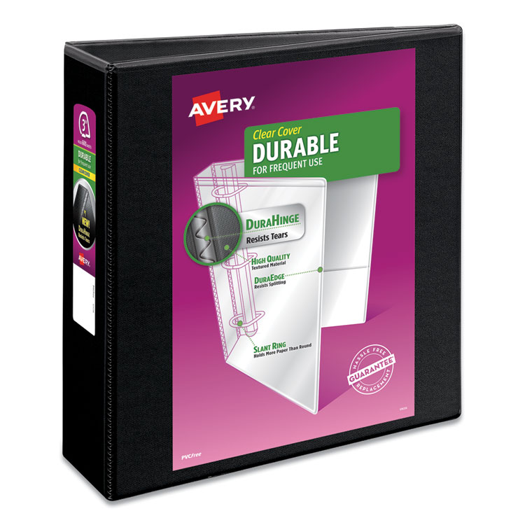 Avery Durable View Binder with DuraHinge and Slant Rings, 3 Rings, 3" Capacity, 11 x 8.5, Black (AVE17041)