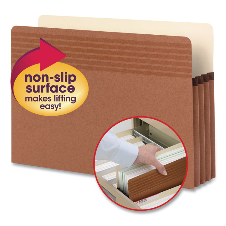 Smead Easy Grip Pockets, 3.5" Expansion, Legal Size, Redrope, 25/Box (SMD73210)