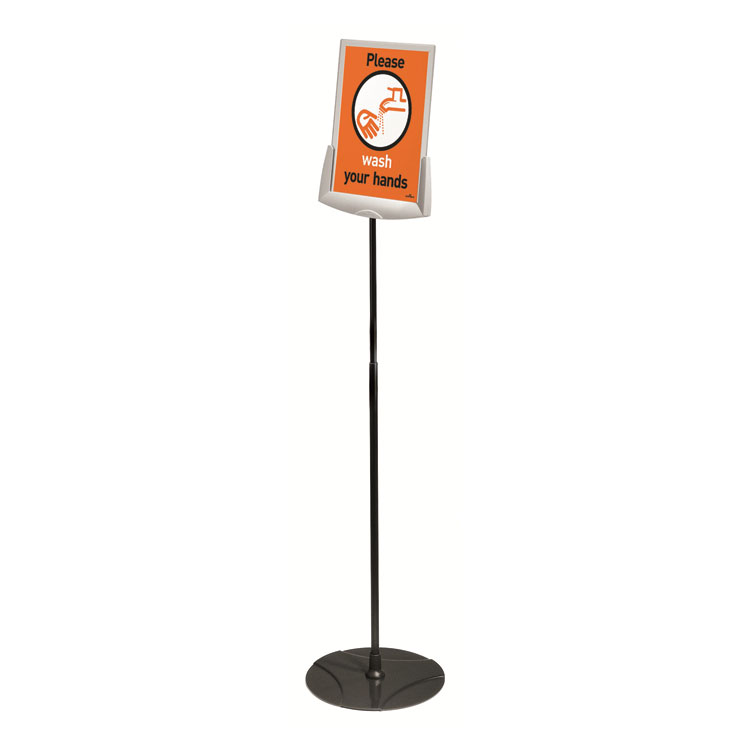Durable Sherpa Infobase Sign Stand, Acrylic/Metal, 40" to 60" High, Gray (DBL558957)