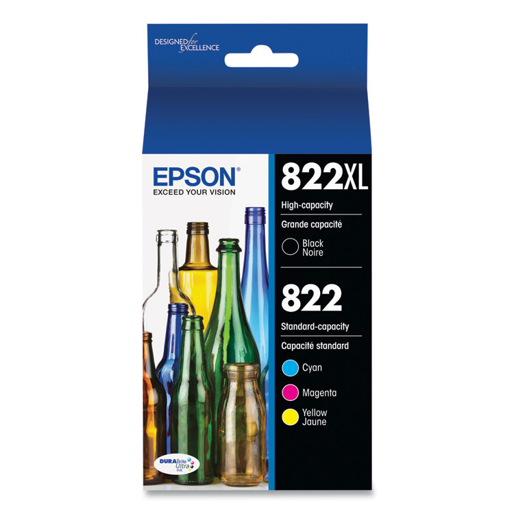 Epson T822XL-BCS (T822XL/T822) DURABrite Ultra High-Yield/Standard Ink, Black/Cyan/Magenta/Yellow (EPST822XLBCS)