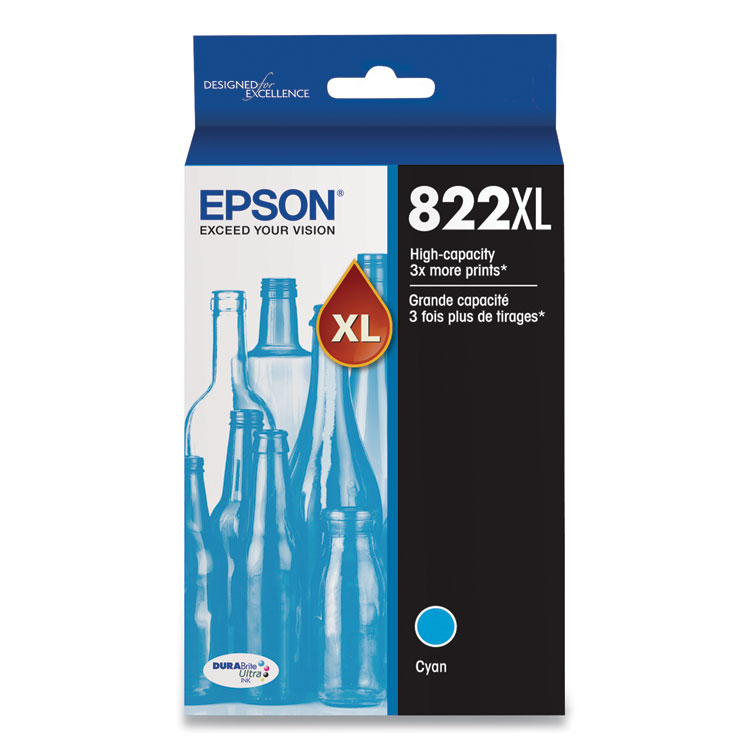 Epson T822XL220-S (T822XL) DURABrite Ultra High-Yield Ink, 1,100 Page-Yield, Cyan (EPST822XL220S)