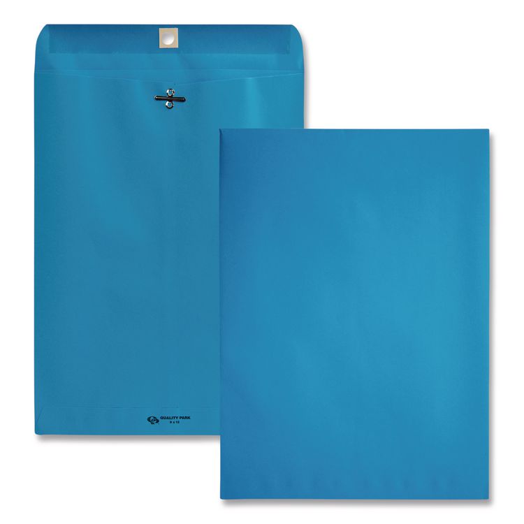 Quality Park Clasp Envelope, 28 lb Bond Weight Kraft, #90, Square Flap, Clasp/Gummed Closure, 9 x 12, Blue, 10/Pack (QUA38737)