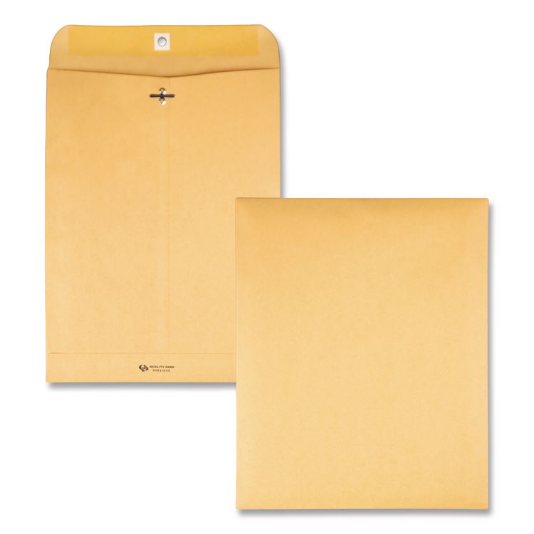 Quality Park Clasp Envelope, 32 lb Bond Weight Kraft, #12 1/2, Square Flap, Clasp/Gummed Closure, 9.5 x 12.5, Brown Kraft, 100/Box (QUA37793)