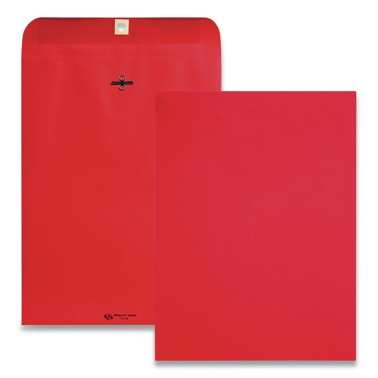 Quality Park Clasp Envelope, 28 lb Bond Weight Paper, #90, Square Flap, Clasp/Gummed Closure, 9 x 12, Red, 10/Pack (QUA38734)
