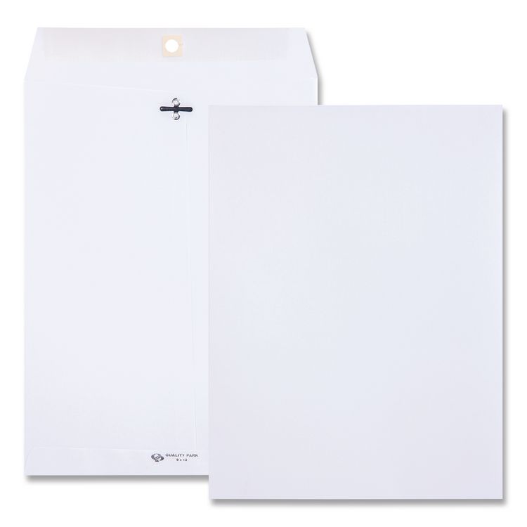 Quality Park Clasp Envelope, 28 lb Bond Weight Paper, #90, Square Flap, Clasp/Gummed Closure, 9 x 12, White, 100/Box (QUA38390)