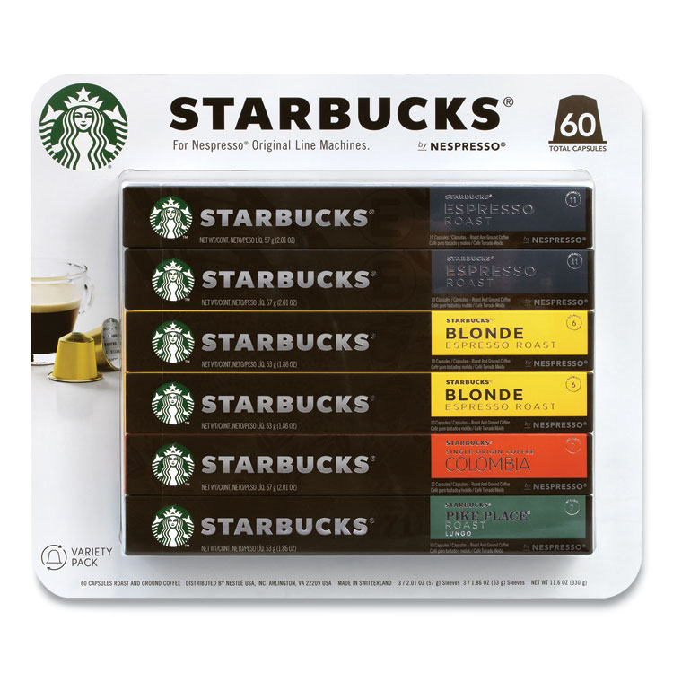 Starbucks By NESPRESSO Pods Variety Pack, Blonde Espresso/Colombia/Espresso/Pikes Place, 60 Pods/Pack (GRR22001153)