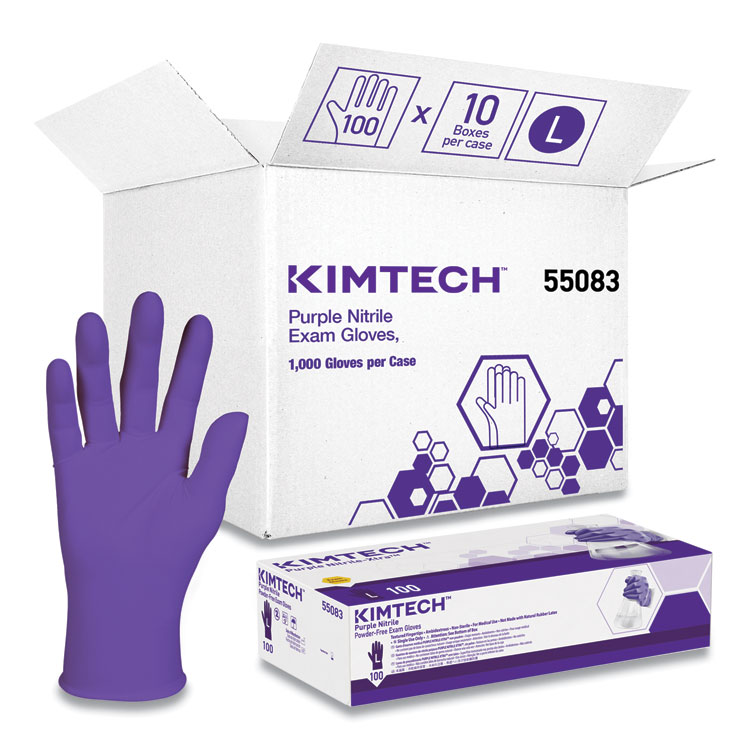 Kimtech PURPLE NITRILE Exam Gloves, Powder-Free, Large, 6 mil Thick, 9.5" Long, Purple, 100/Box, 10 Boxes/Carton (ANS55083CT)