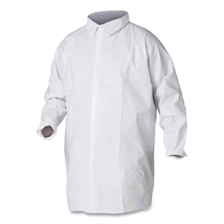 KleenGuard A20 Breathable Particle Protection Lab Coat, Hook and Loop Closure/Elastic Wrists/No Pockets, Large, White, 30/Carton (ANS35620)