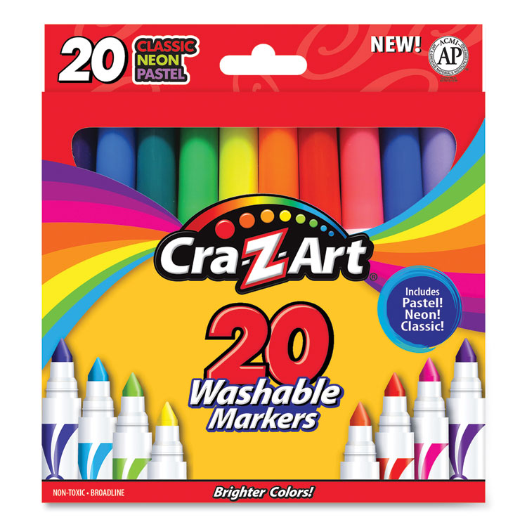 Cra-Z-Art Washable Markers, Broad Bullet Tip, Assorted Classic/Neon/Pastel Colors, 20/Set (CZA44402WM20)
