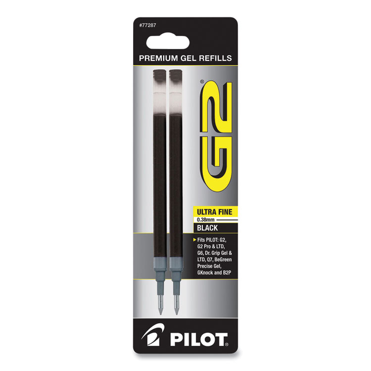 Pilot Refill for Pilot G2 Gel Ink Pens, Ultra-Fine Conical Tip, Black Ink, 2/Pack (PIL77287)