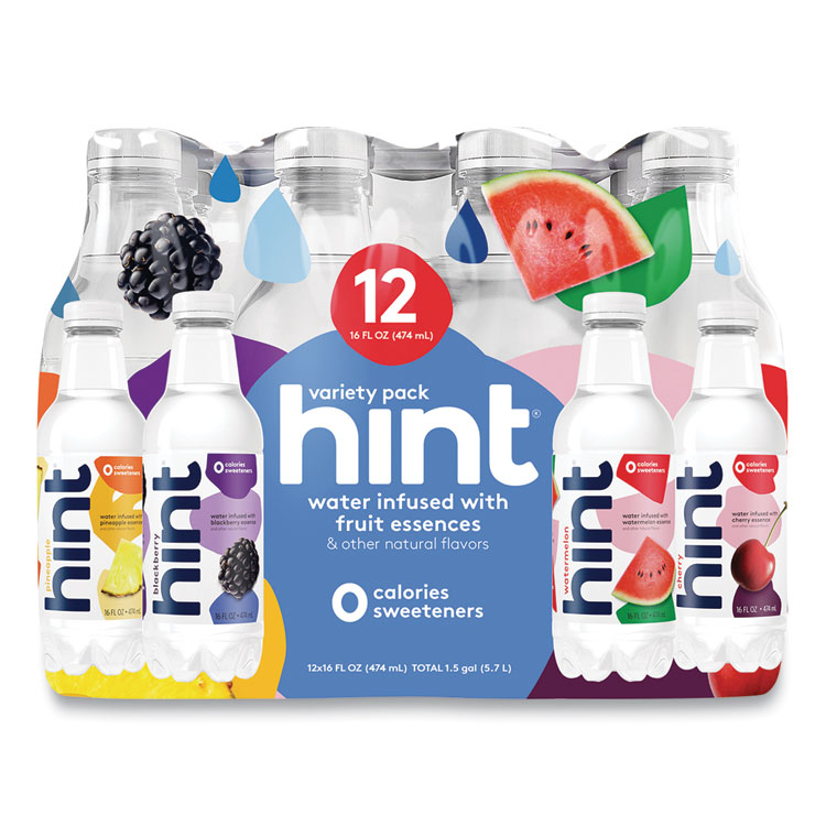 hint Flavored Water Variety Pack, 3 Blackberry, 3 Cherry, 3 Pineapple, 3 Watermelon, 16 oz Bottle, 12 Bottles/Carton (HIN00149)