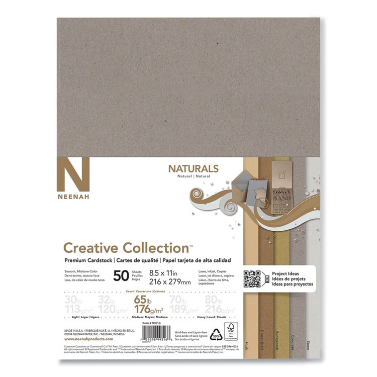 Neenah Paper Creative Collection Premium Cardstock, 65 lb Cover Weight, 8.5 x 11, Assorted Naturals, 50/Pack (NEE99316MA)