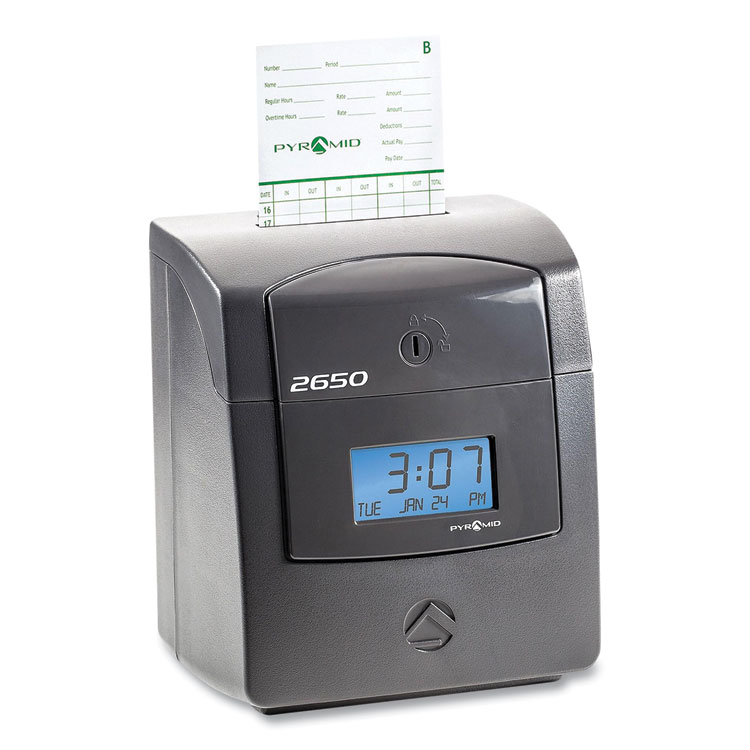Pyramid Technologies 2650 Pro Auto Aligning Time Clock, Digital Display, Charcoal (PTI2650)