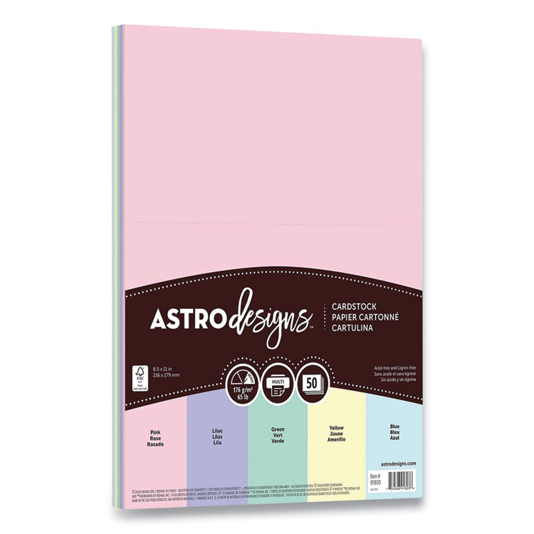Astrobrights Color Cardstock, 65 lb Cover Weight, 8.5 x 11, Assorted Pastel Colors, 50/Pack (WAU91803)