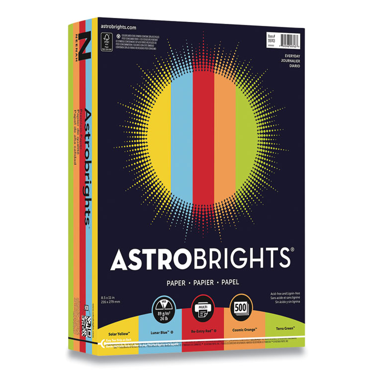 Astrobrights Color Paper, 24 lb Bond Weight, 8.5 x 11, Assorted Everyday Colors, 500/Ream (WAU9974301)
