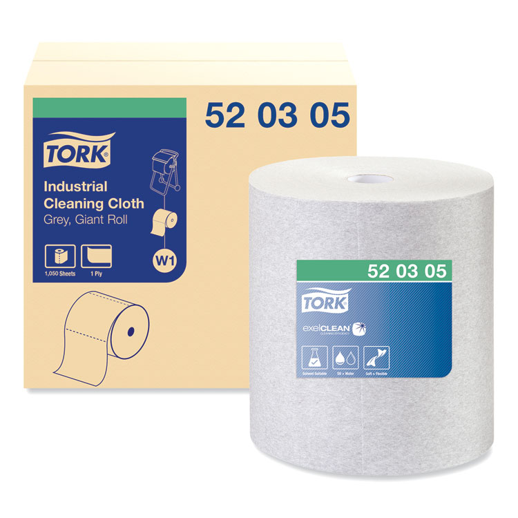 Tork Industrial Cleaning Cloths, 1-Ply, 12.6 x 13.3, Gray, 1,050 Wipes/Roll (TRK520305)