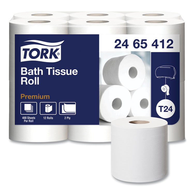 Tork Premium Poly-Pack Bath Tissue, Septic Safe, 2-Ply, White, 400 Sheets/Roll, 12 Rolls/Pack, 4 Packs/Carton (TRK2465412)