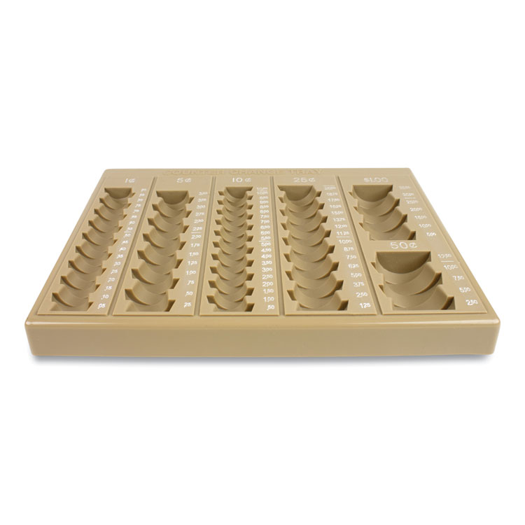 CONTROLTEK Plastic Coin Tray, 6 Compartments, Stackable, 7.75 x 10 x 1.5, Tan (CNK500025)