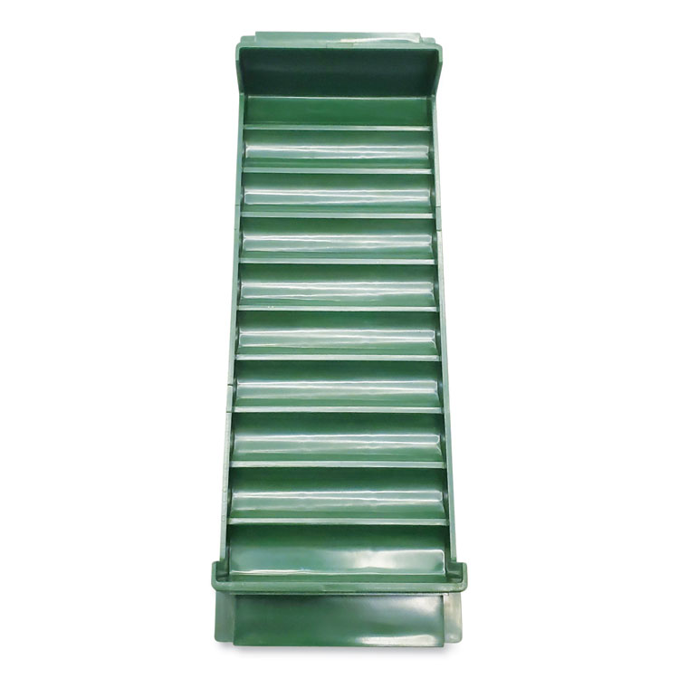 CONTROLTEK Stackable Plastic Coin Tray, Dimes, 10 Compartments, Stackable, 3.75 x 11.5 x 1.5, Green, 2/Pack (CNK560562)