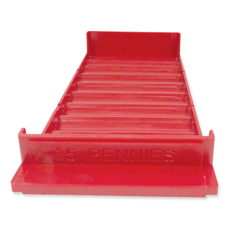 CONTROLTEK Stackable Plastic Coin Tray, Pennies, 10 Compartments, Stackable, 3.75 x 11.5 x 1.5, Red, 2/Pack (CNK560560)
