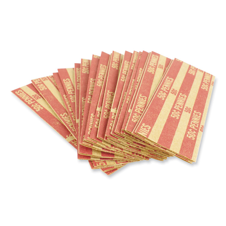 CONTROLTEK Flat Tubular Coin Wrap, Pennies, $0.50, Red, 1,000/Box (CNK560042)